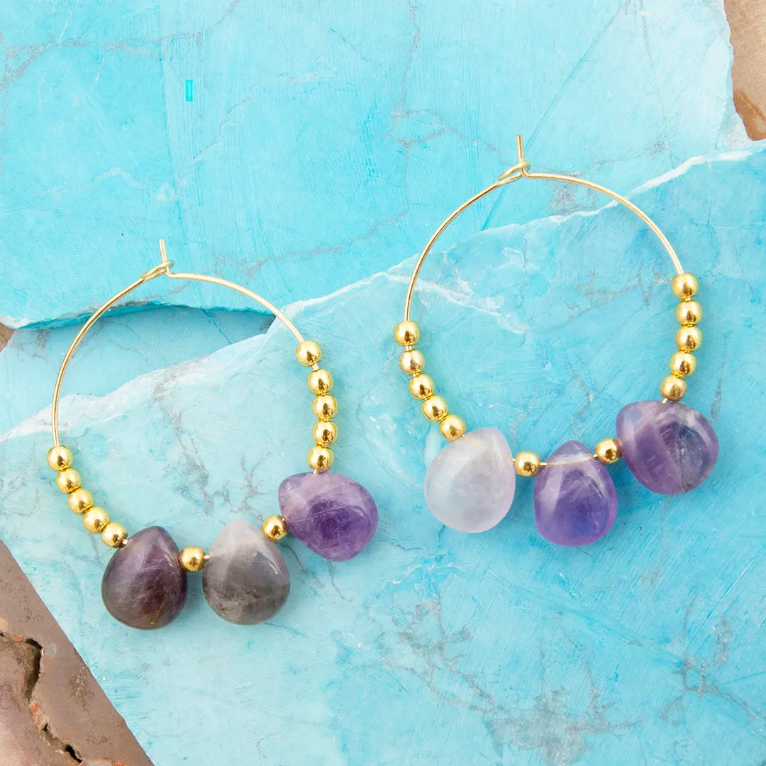 Purple Amethyst Golden Hoop Earrings sold by Barse product image thumbnail 3