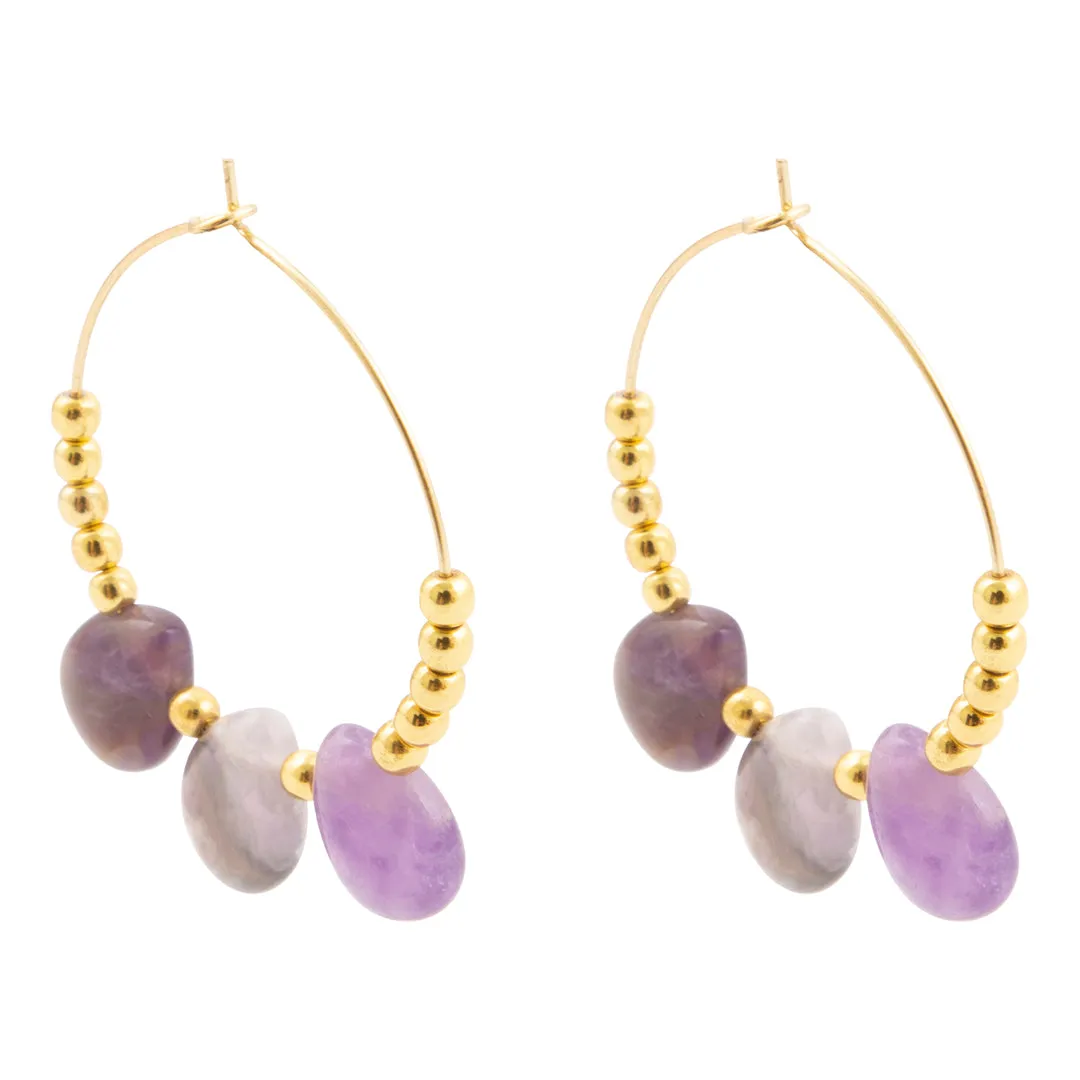 Purple Amethyst Golden Hoop Earrings sold by Barse