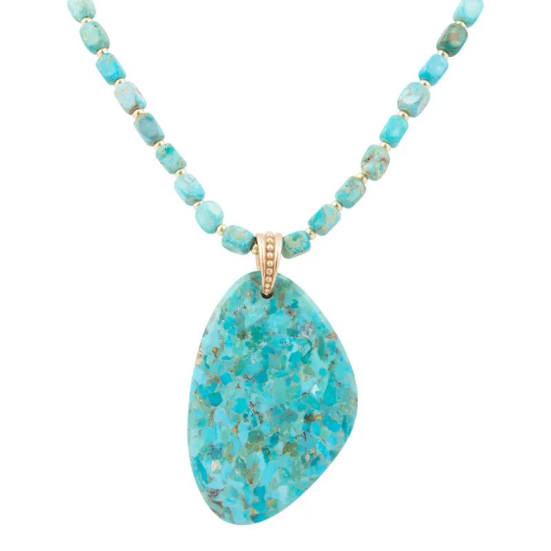 Refined Blue Turquoise Golden Drop Pendant Necklace made by Barse