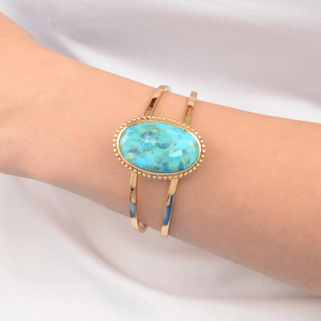 Refined Blue Turquoise Golden Cuff Bracelet sold by Barse product image thumbnail 2