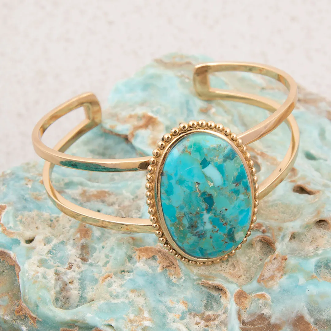Refined Blue Turquoise Golden Cuff Bracelet sold by Barse product image thumbnail 3