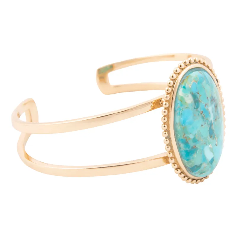 Refined Blue Turquoise Golden Cuff Bracelet made by Barse