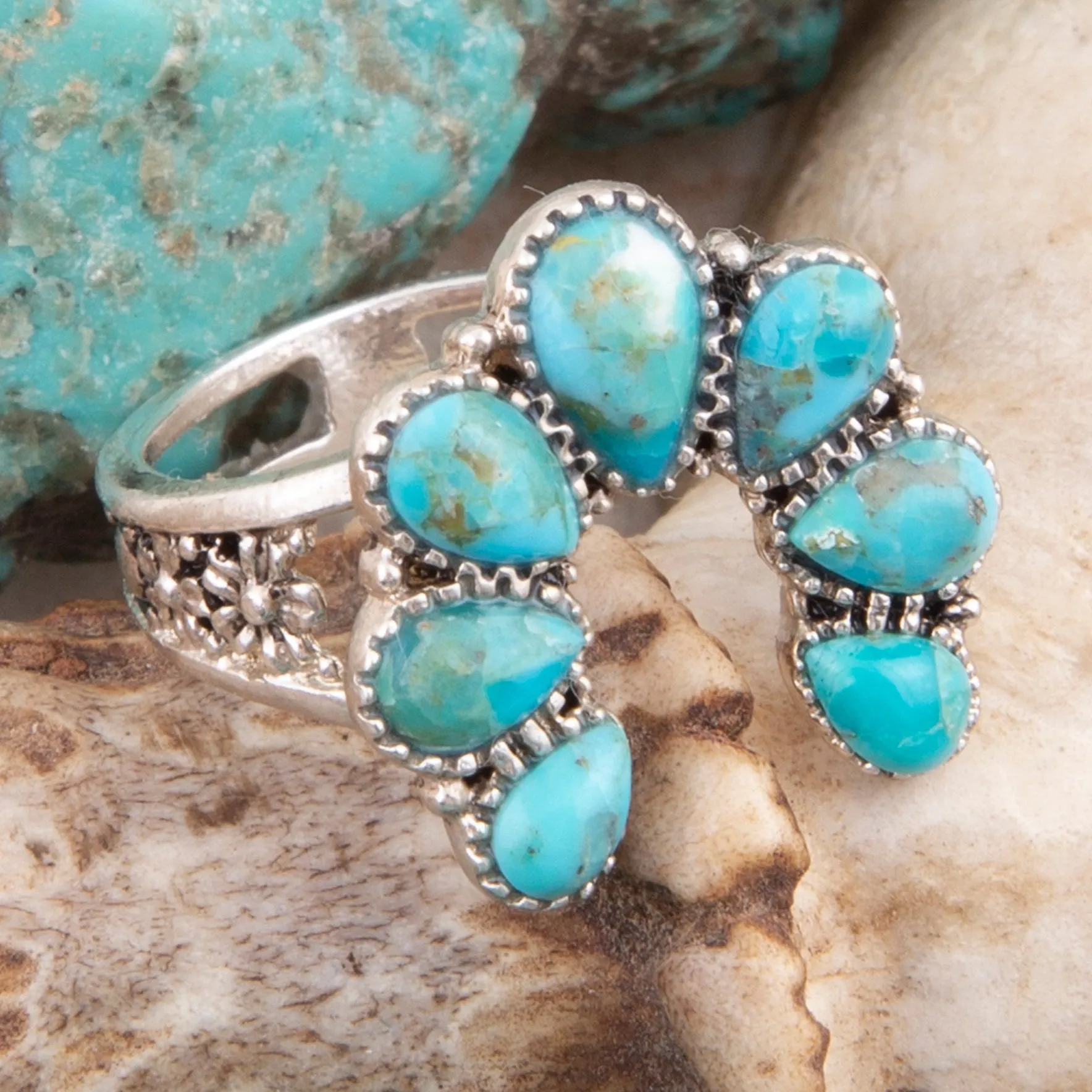 Floral Blue Turquoise and Silver Ring sold by Barse product image thumbnail 3