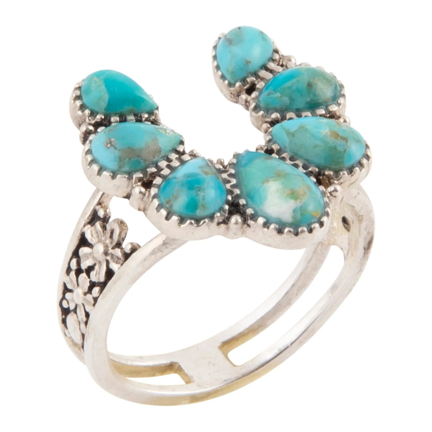 Floral Blue Turquoise and Silver Ring sold by Barse
