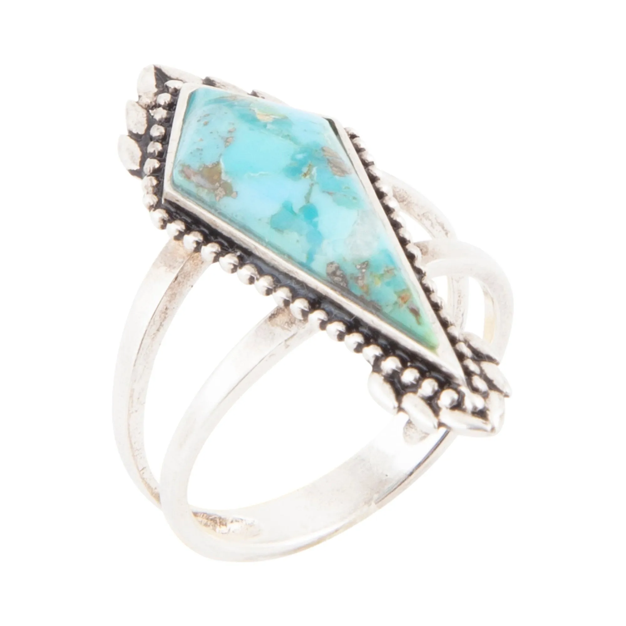 Anemone Blue Turquoise and Silver Statement Ring sold by Barse