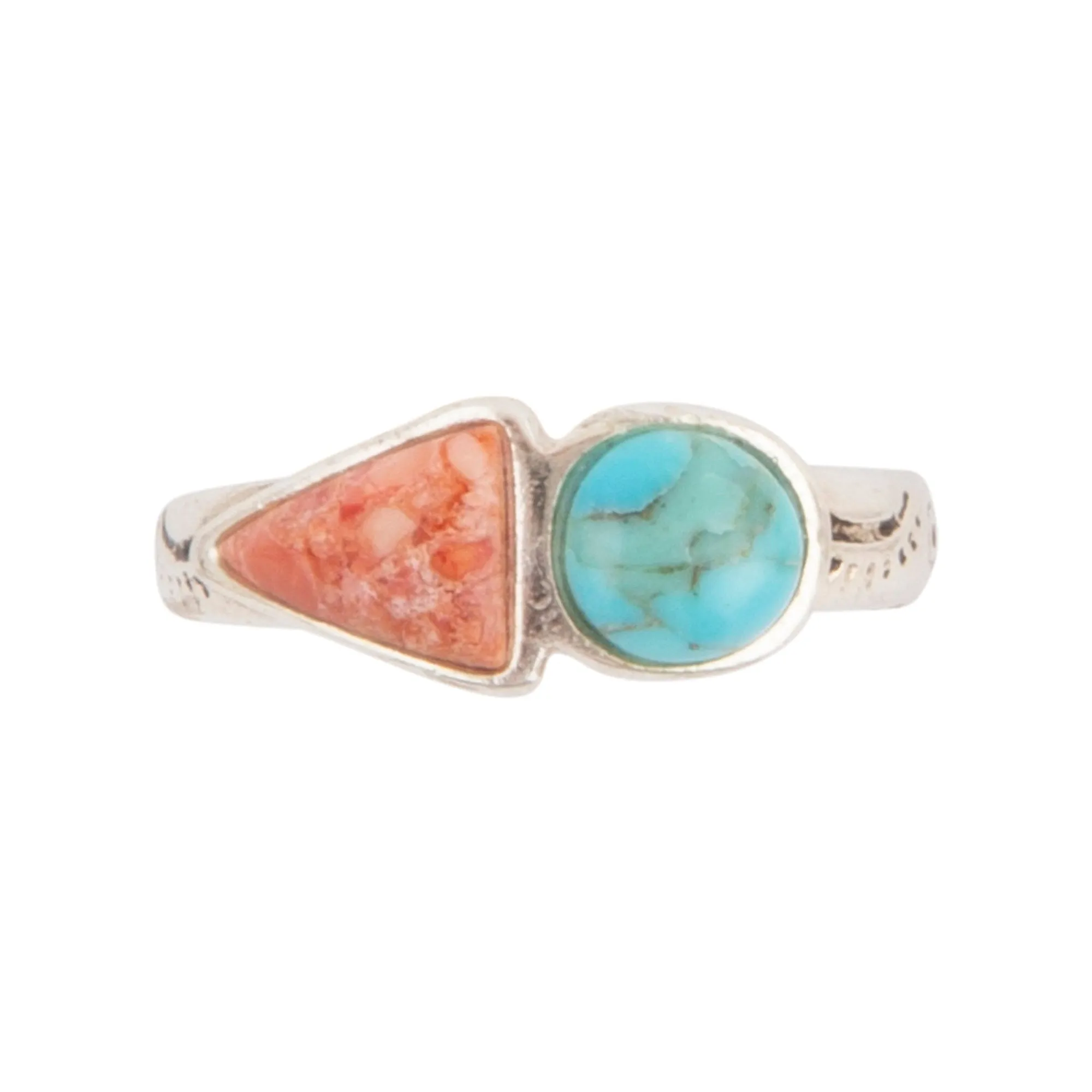 Blue Turquoise and Orange Coral Duo Silver Ring sold by Barse product image thumbnail 3