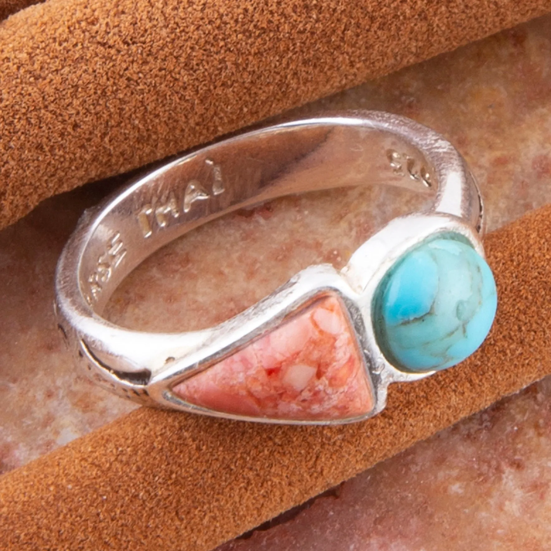Blue Turquoise and Orange Coral Duo Silver Ring sold by Barse product image thumbnail 2