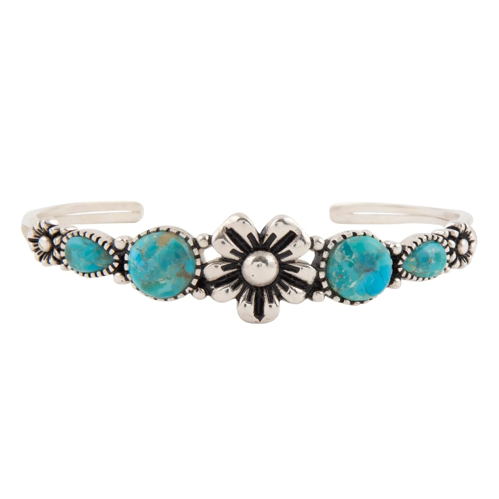Floral Blue Turquoise and Silver Cuff Bracelet sold by Barse product image thumbnail 4