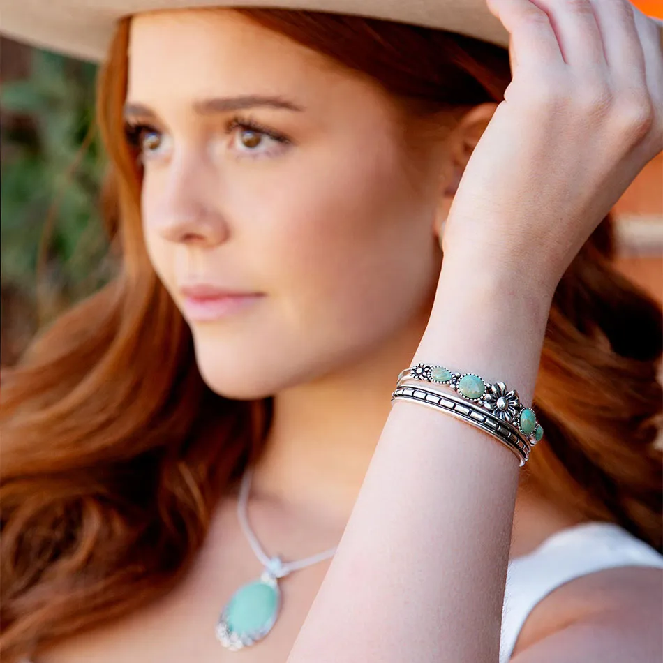 Floral Blue Turquoise and Silver Cuff Bracelet sold by Barse product image thumbnail 2