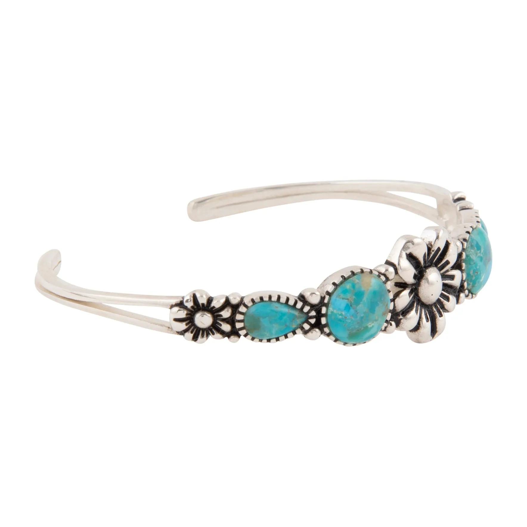 Floral Blue Turquoise and Silver Cuff Bracelet sold by Barse