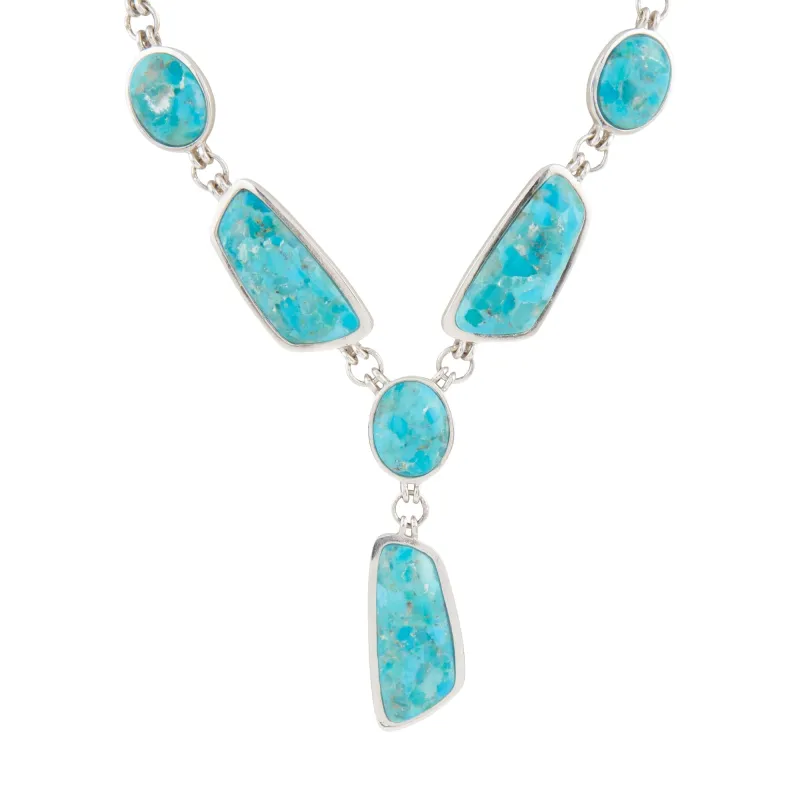 Genuine Blue Turquoise Silver Abstract Statement Necklace made by Barse