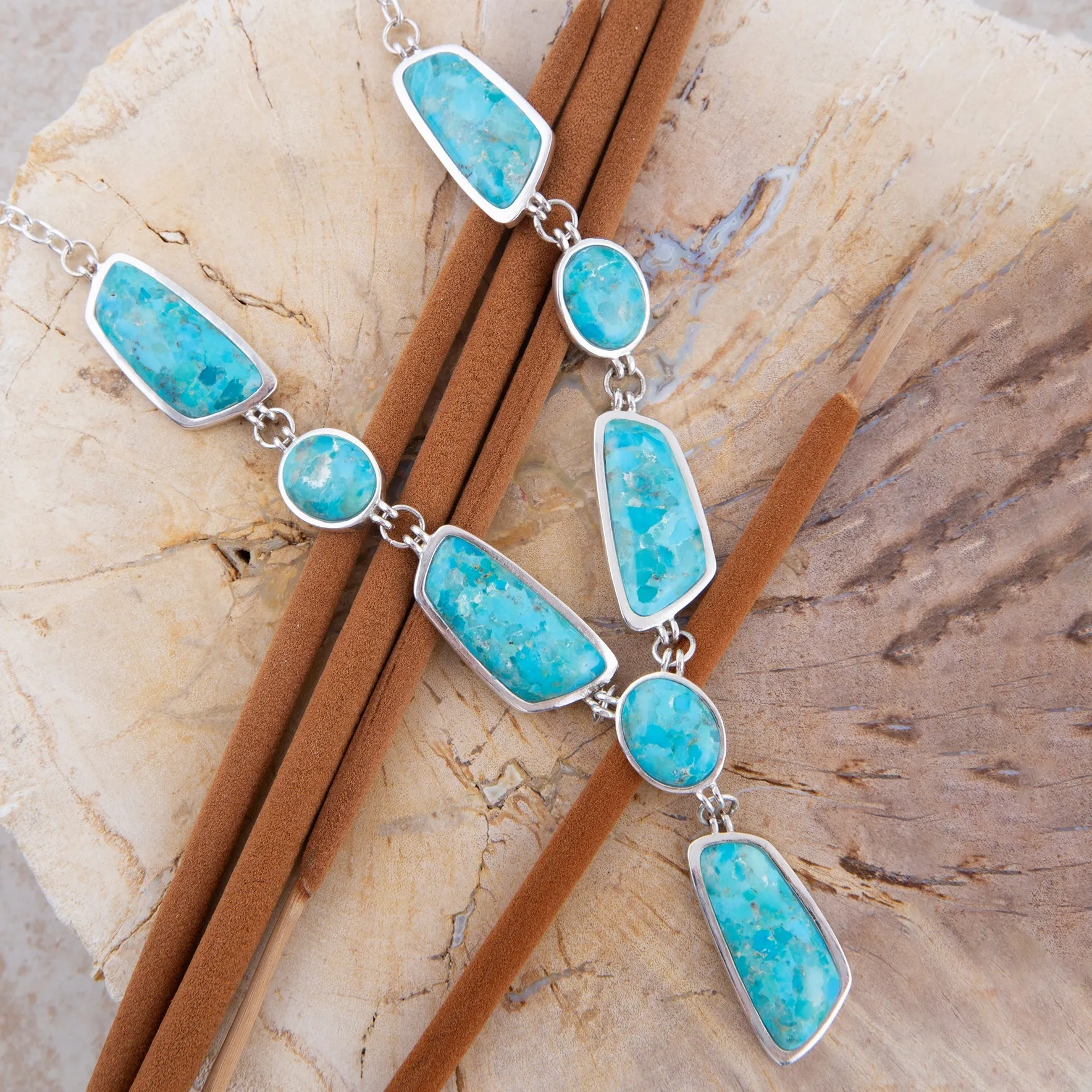 Genuine Blue Turquoise Silver Abstract Statement Necklace sold by Barse product image thumbnail 3