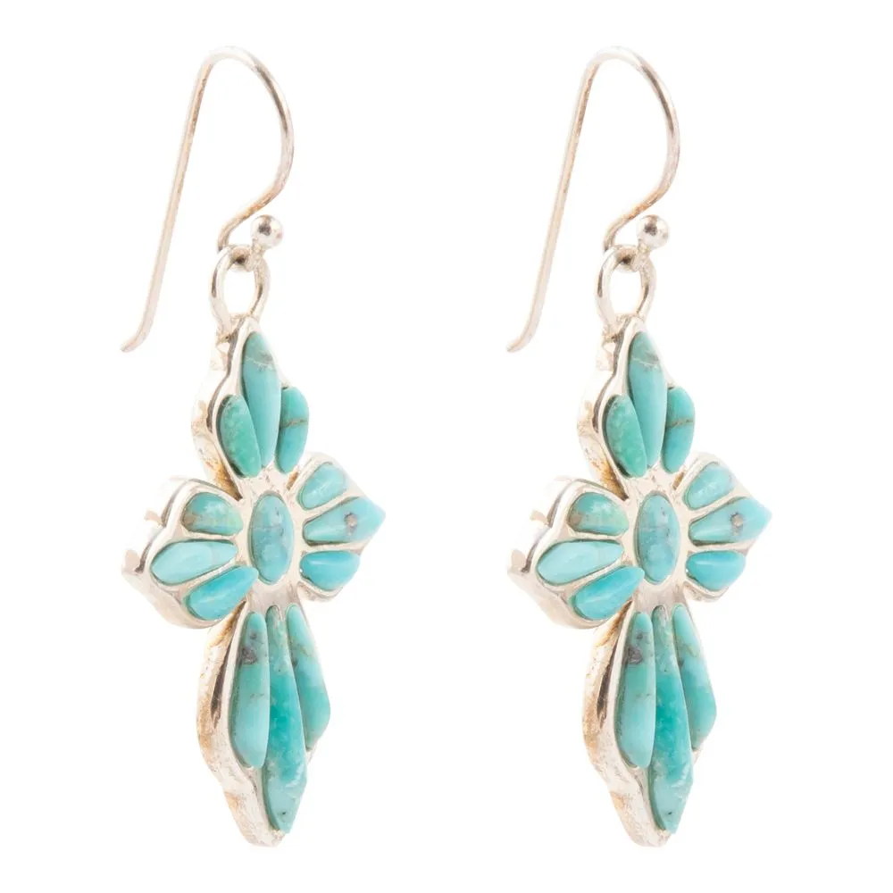 Blue Turquoise Cross Silver Drop Earrings sold by Barse product image thumbnail 3