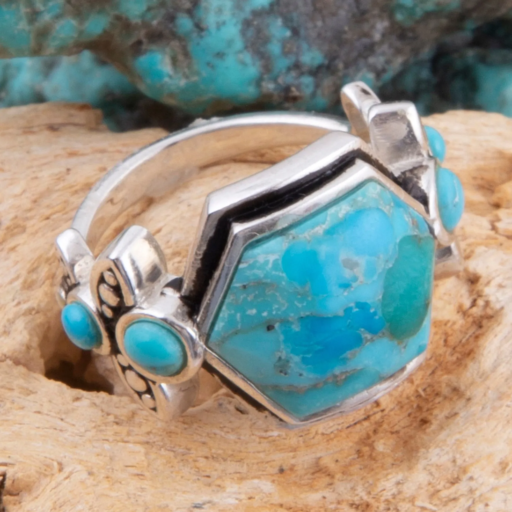 Emile Blue Turquoise and Silver Ring sold by Barse product image thumbnail 3