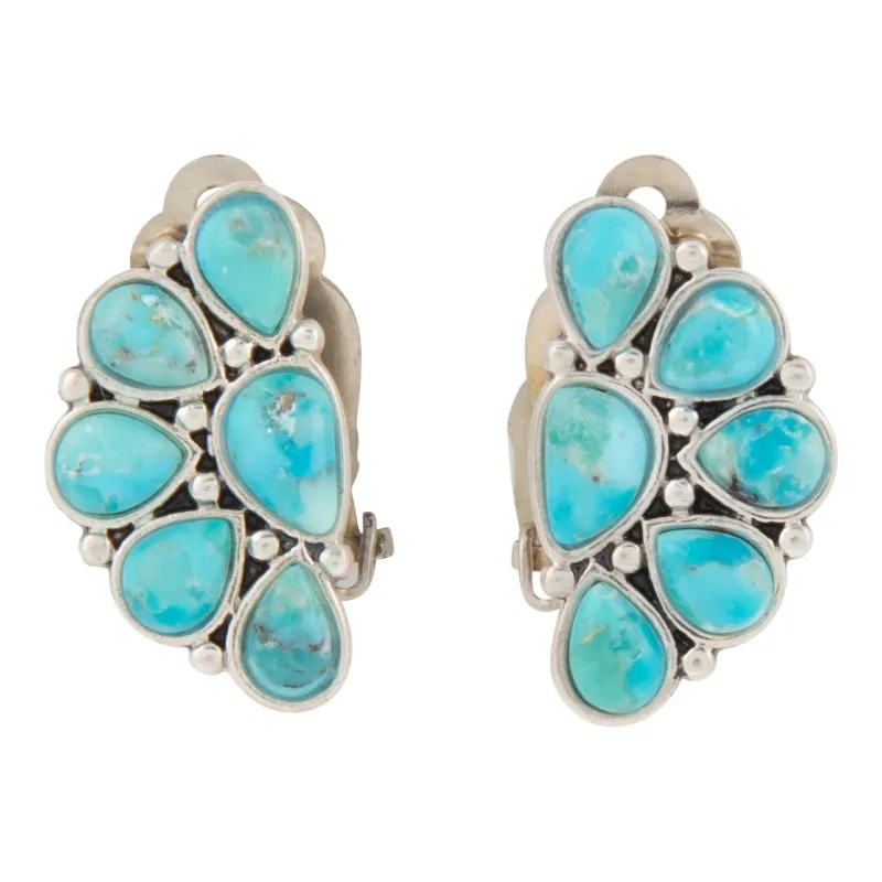 Durango Blue Turquoise Silver Clip Earrings made by Barse