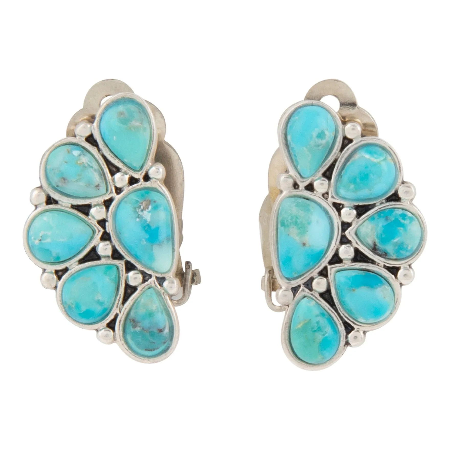 Durango Blue Turquoise Silver Clip Earrings sold by Barse