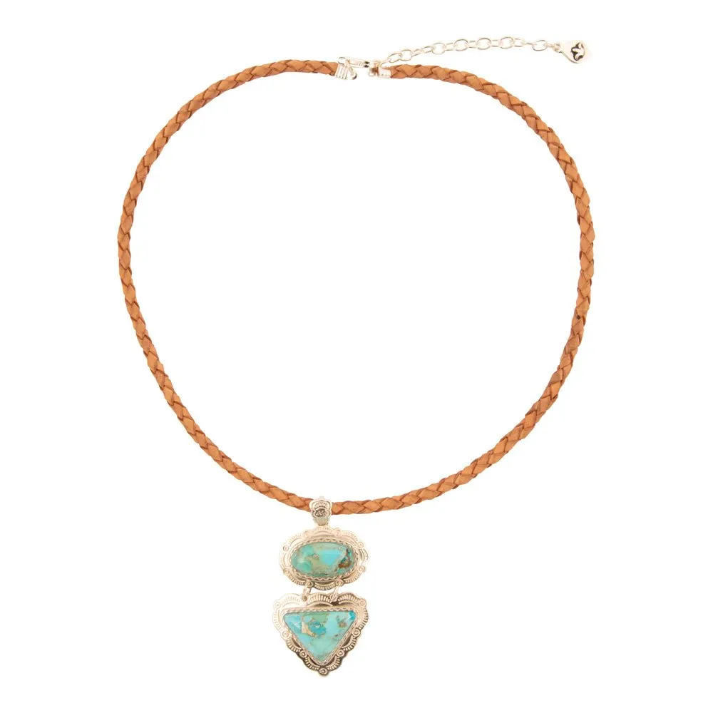 Bronco Blue Turquoise Silver Concho Pendant Leather Necklace sold by Barse product image thumbnail 4