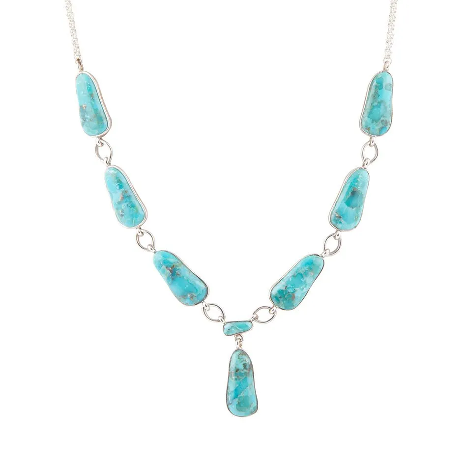 Biwa Blue Turquoise and Silver Link Necklace sold by Barse