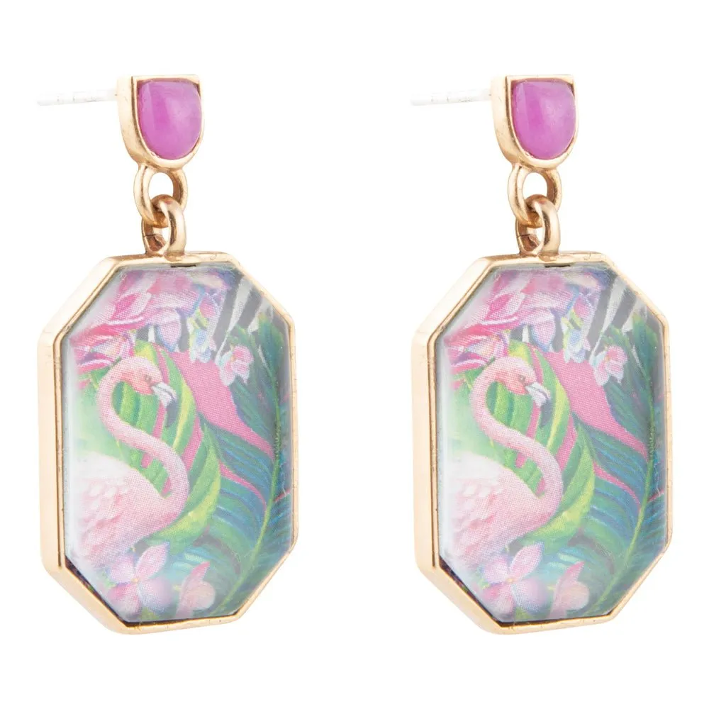 Flamingo Pink Agate Golden Post Drop Earrings sold by Barse product image thumbnail 4