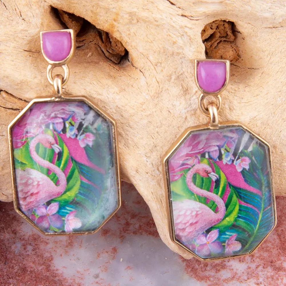 Flamingo Pink Agate Golden Post Drop Earrings sold by Barse product image thumbnail 5