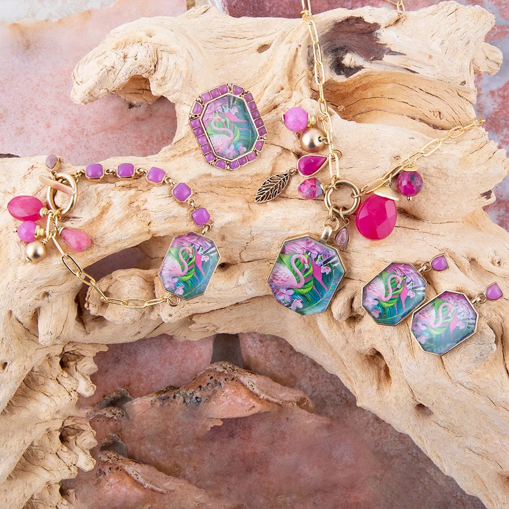 Flamingo Pink Agate Golden Post Drop Earrings sold by Barse product image thumbnail 3