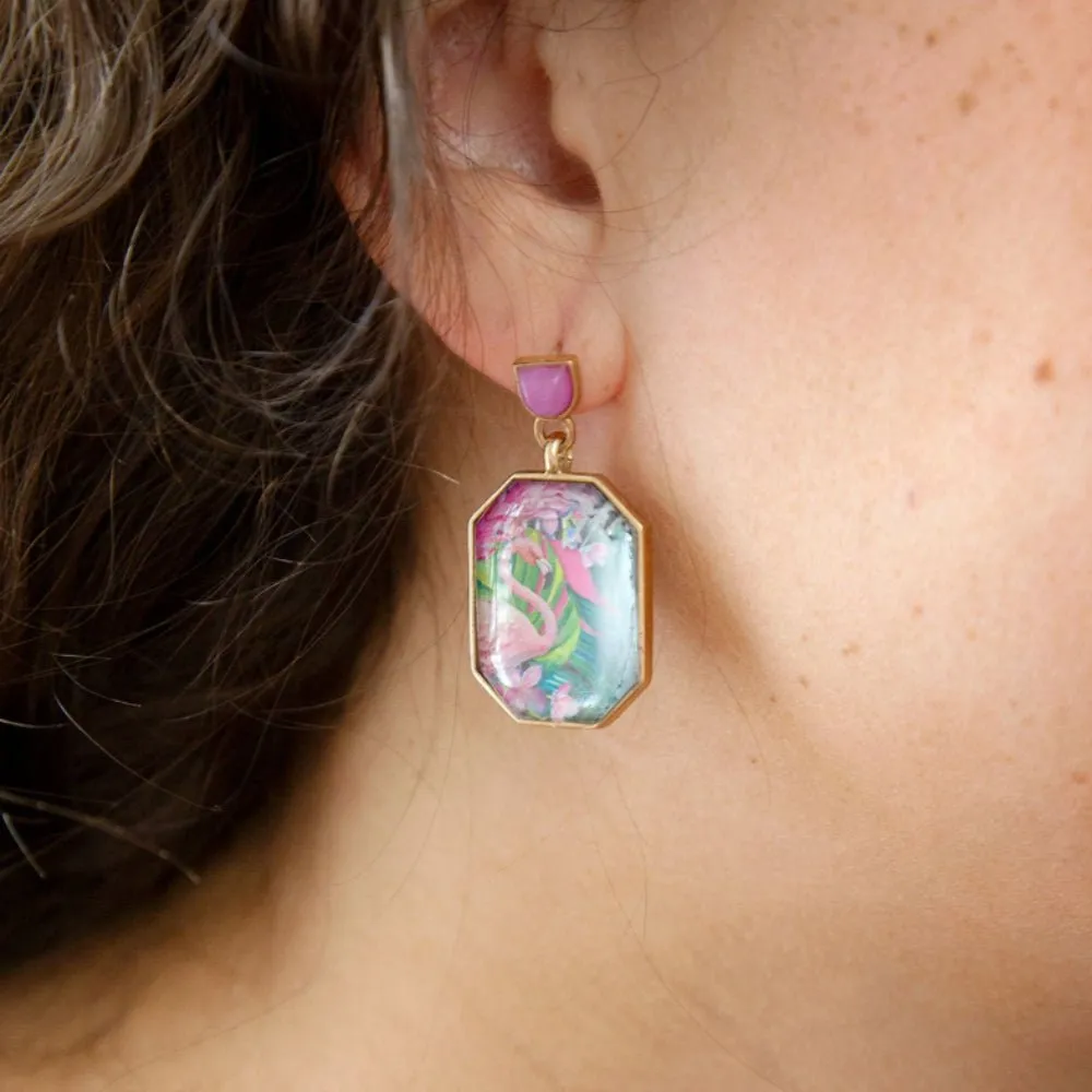 Flamingo Pink Agate Golden Post Drop Earrings sold by Barse product image thumbnail 2