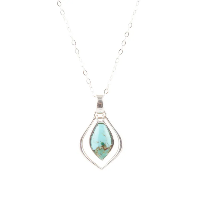 Dainty Blue Turquoise and Silver Pendant Necklace made by Barse