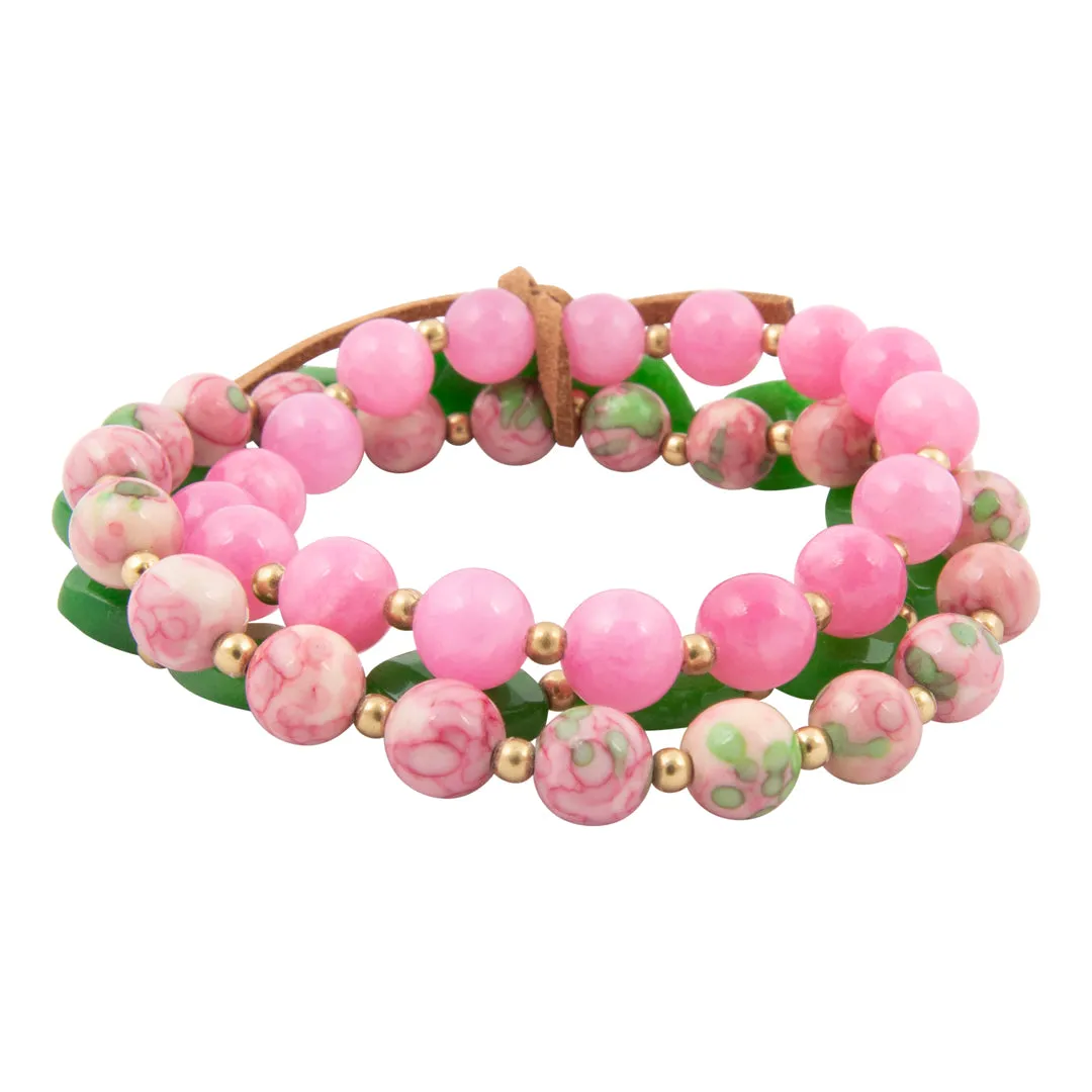 Watermelon Pink and Green Jade Stretch Bracelet Set sold by Barse product image thumbnail 4