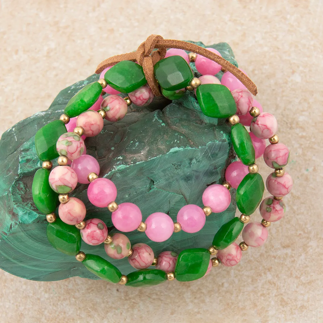 Watermelon Pink and Green Jade Stretch Bracelet Set sold by Barse product image thumbnail 3