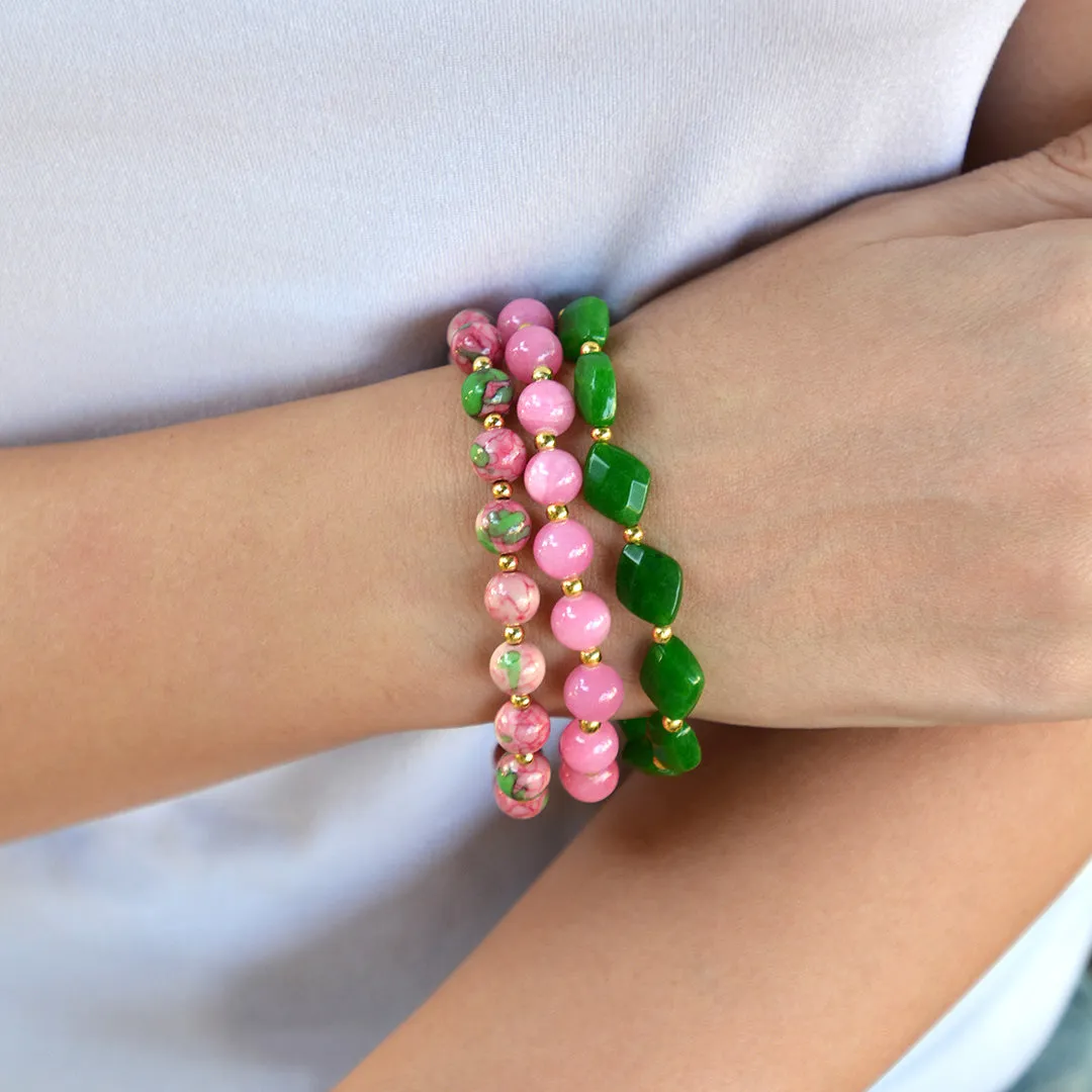 Watermelon Pink and Green Jade Stretch Bracelet Set sold by Barse product image thumbnail 2