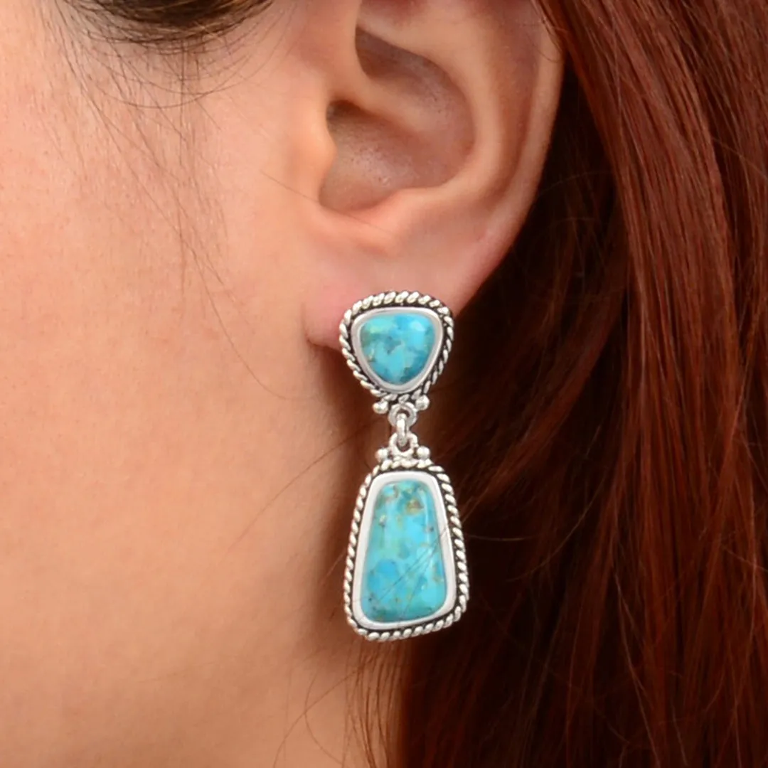 Double Blue Turquoise Silver Drop Earrings sold by Barse product image thumbnail 2