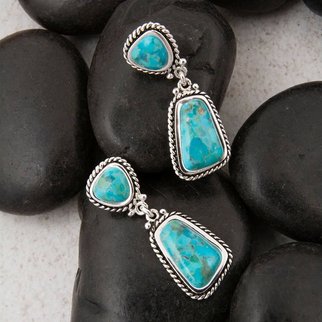 Double Blue Turquoise Silver Drop Earrings sold by Barse product image thumbnail 3