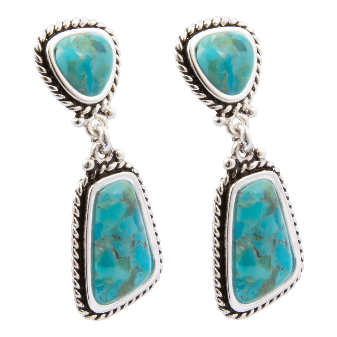 Double Blue Turquoise Silver Drop Earrings sold by Barse product image thumbnail 4