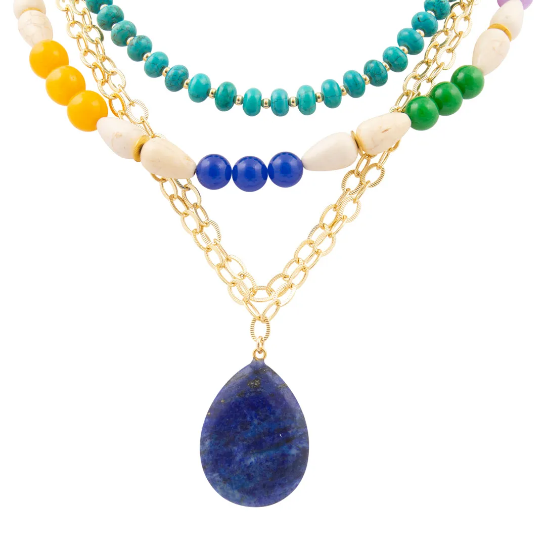 Blue Lapis Pendant Multistone Golden Statement Necklace sold by Barse