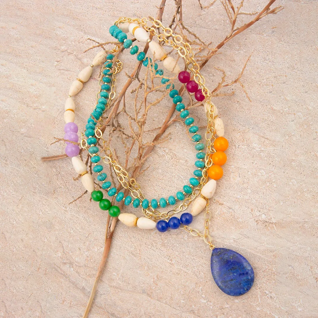 Blue Lapis Pendant Multistone Golden Statement Necklace sold by Barse product image thumbnail 3