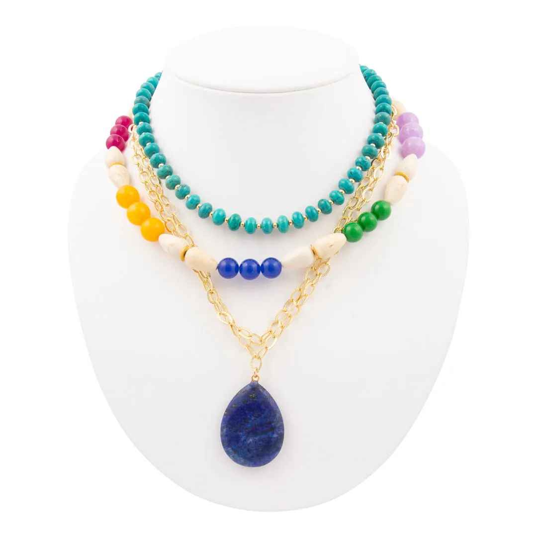 Blue Lapis Pendant Multistone Golden Statement Necklace sold by Barse product image thumbnail 5