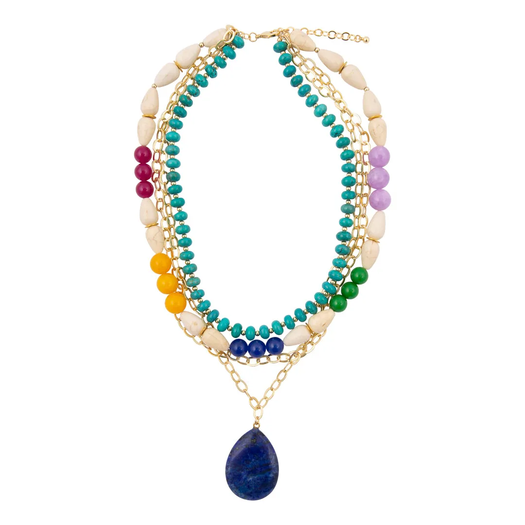 Blue Lapis Pendant Multistone Golden Statement Necklace sold by Barse product image thumbnail 4