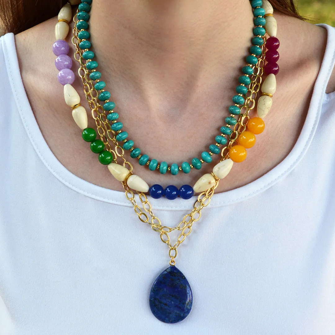 Blue Lapis Pendant Multistone Golden Statement Necklace sold by Barse product image thumbnail 2