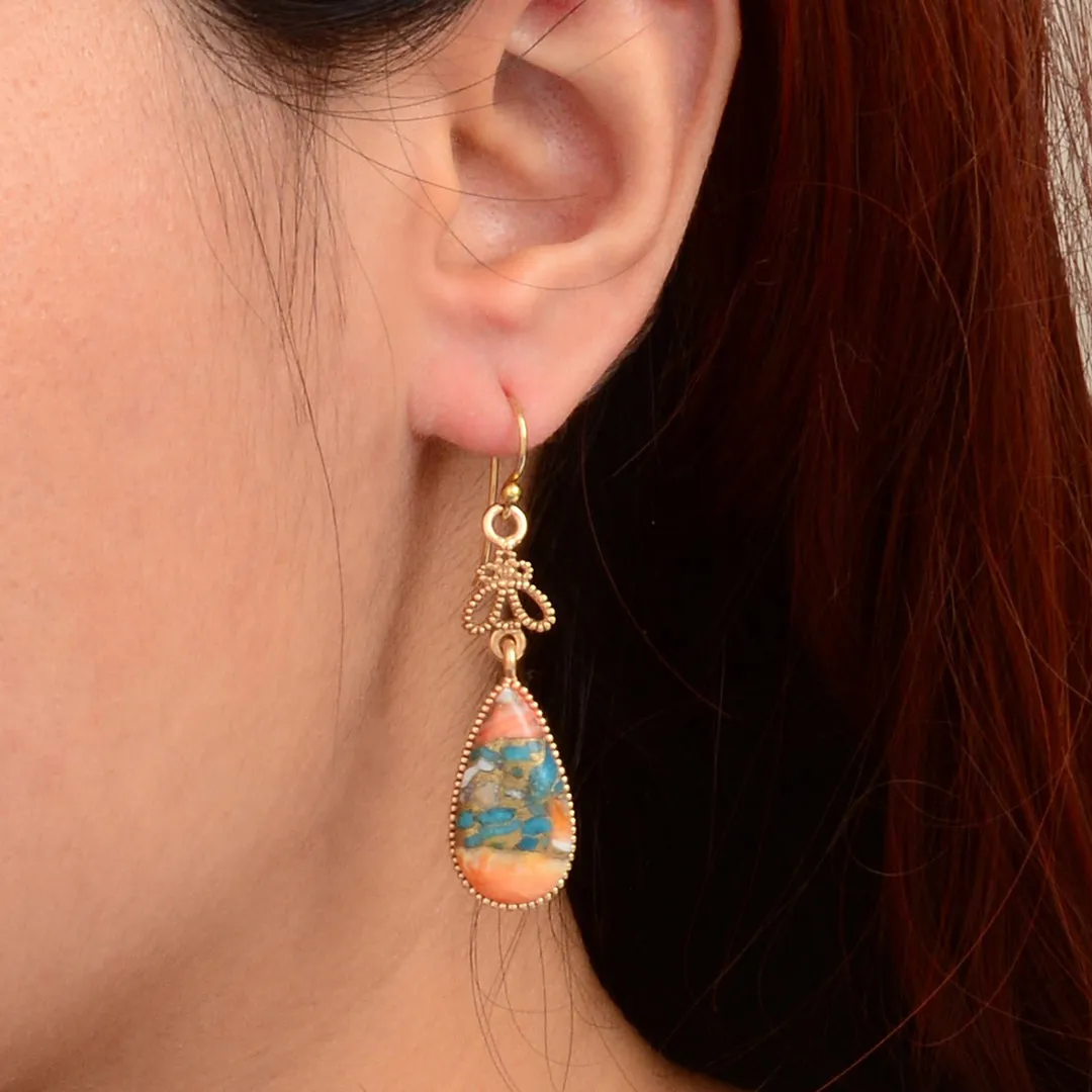 Roped Blue Turquoise Orange Shell Golden Drop Earrings sold by Barse product image thumbnail 2