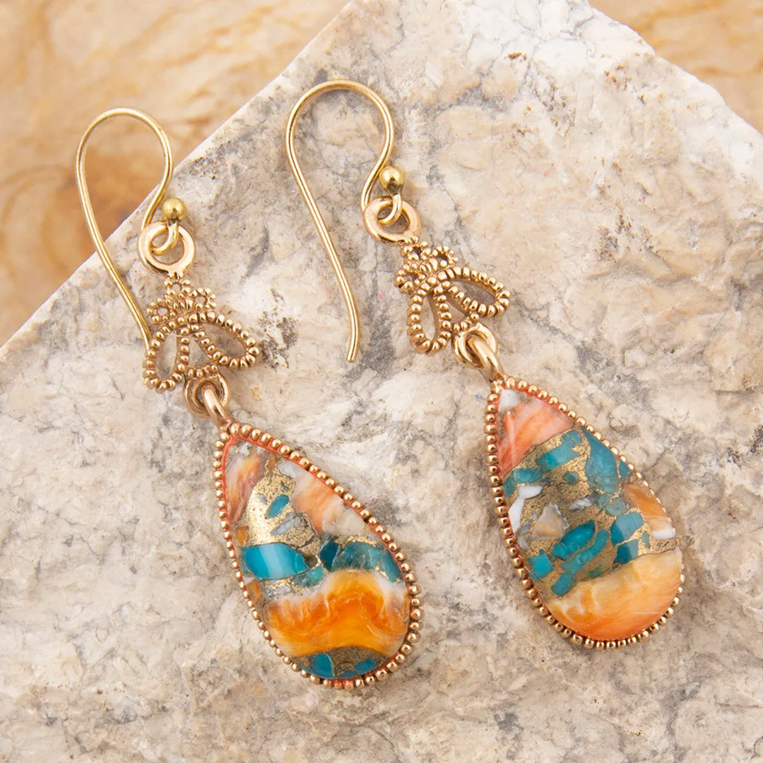 Roped Blue Turquoise Orange Shell Golden Drop Earrings sold by Barse product image thumbnail 3