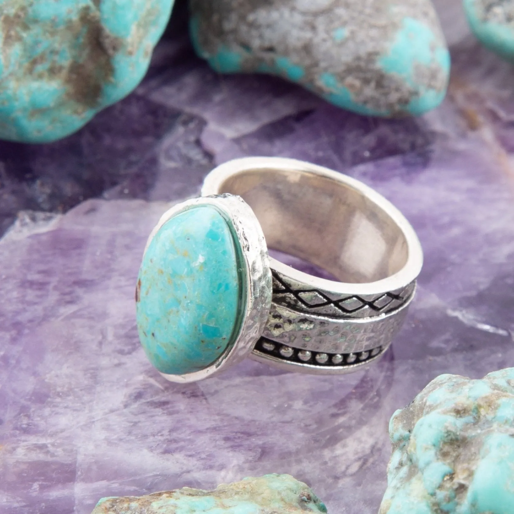 Hammered Big Silver and Blue Turquoise Ring sold by Barse product image thumbnail 2