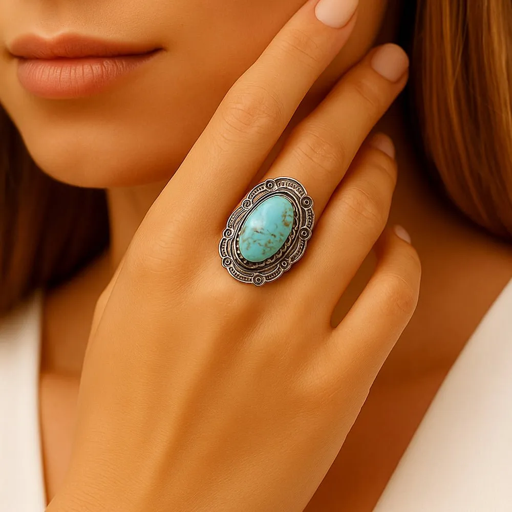 Bronco Blue Turquoise Silver Concho Ring sold by Barse product image thumbnail 2