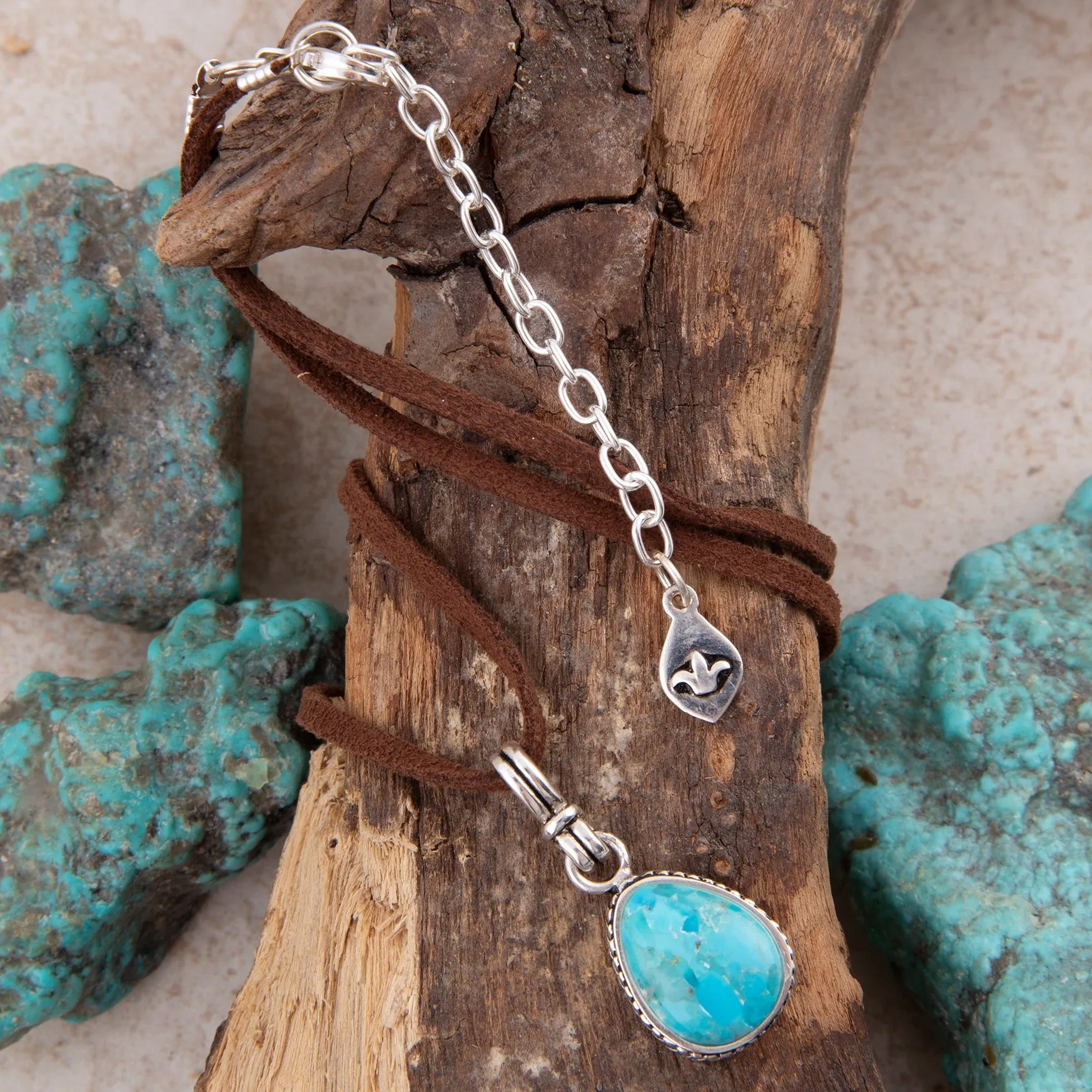 Basic Blue Turquoise and Silver Pendant Leather Necklace sold by Barse product image thumbnail 2