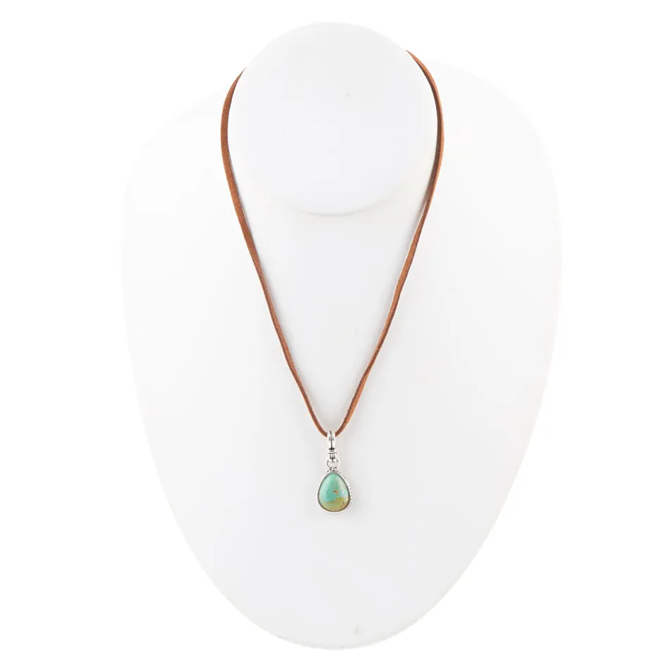 Basic Blue Turquoise and Silver Pendant Leather Necklace sold by Barse product image thumbnail 3