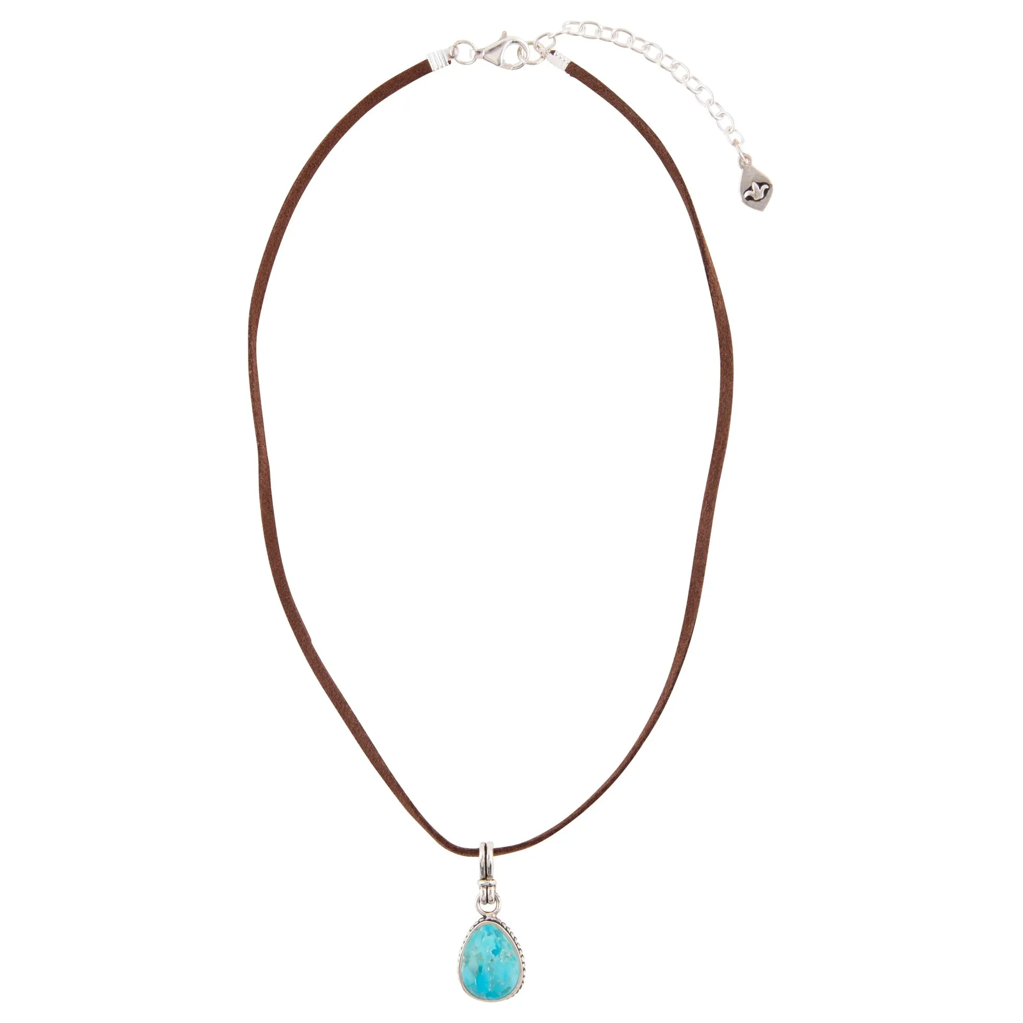 Basic Blue Turquoise and Silver Pendant Leather Necklace sold by Barse product image thumbnail 4
