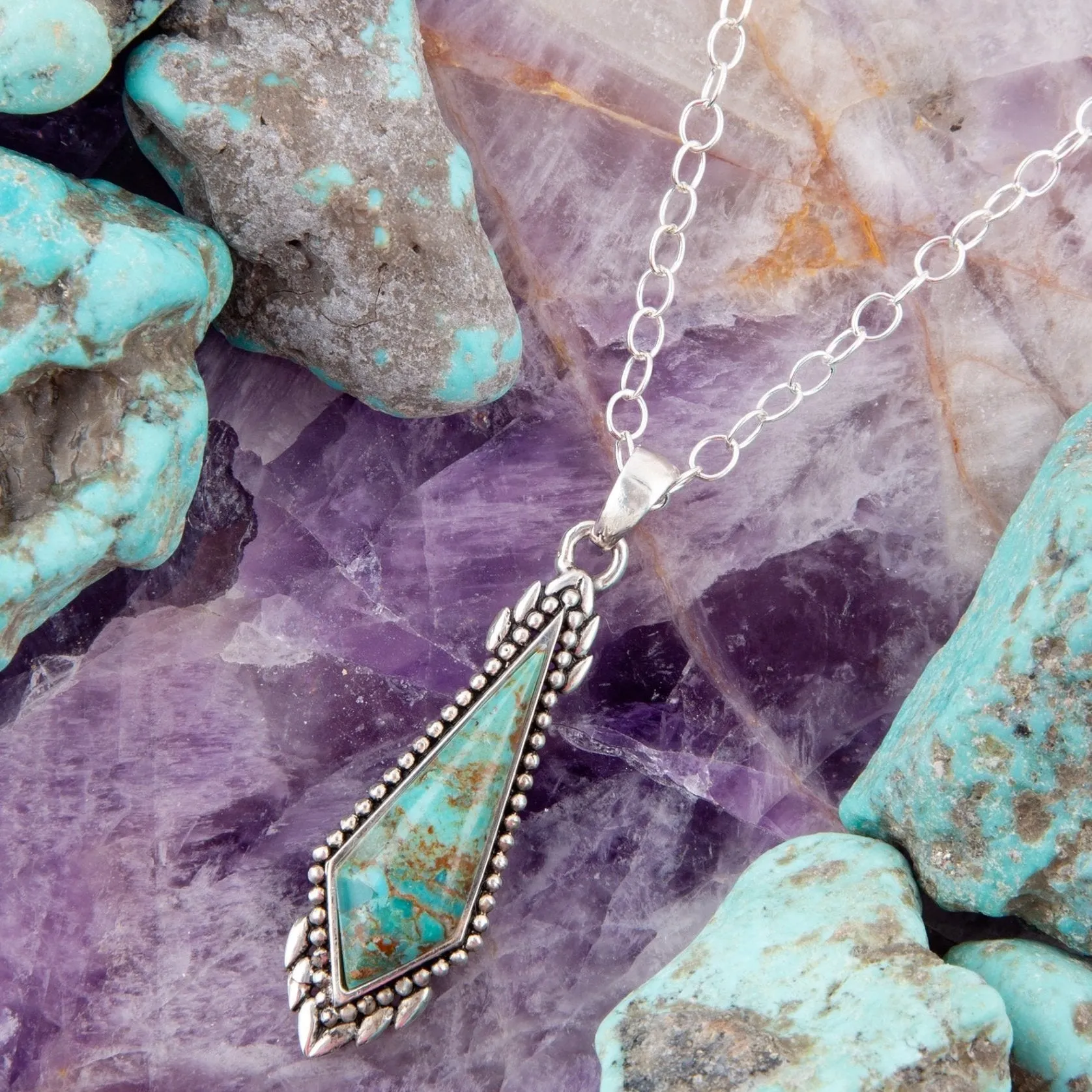 Anemone Long Diamond Blue Turquoise and Silver Necklace sold by Barse product image thumbnail 3