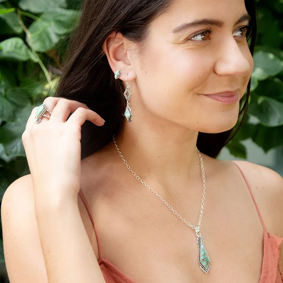 Anemone Long Diamond Blue Turquoise and Silver Necklace sold by Barse product image thumbnail 5