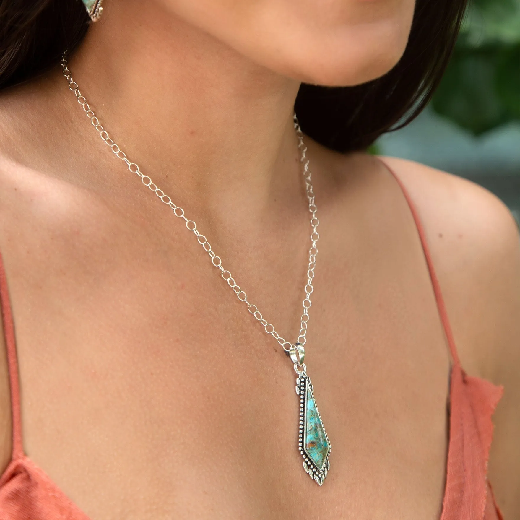 Anemone Long Diamond Blue Turquoise and Silver Necklace sold by Barse product image thumbnail 2