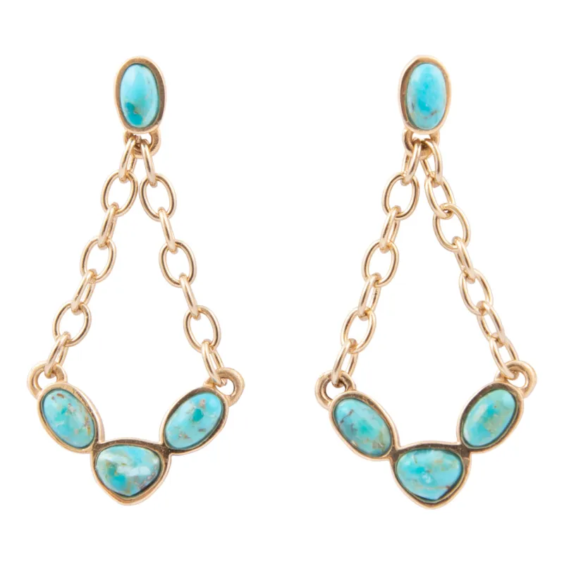 Sublime Blue Turquoise Golden Chain Post Earrings made by Barse