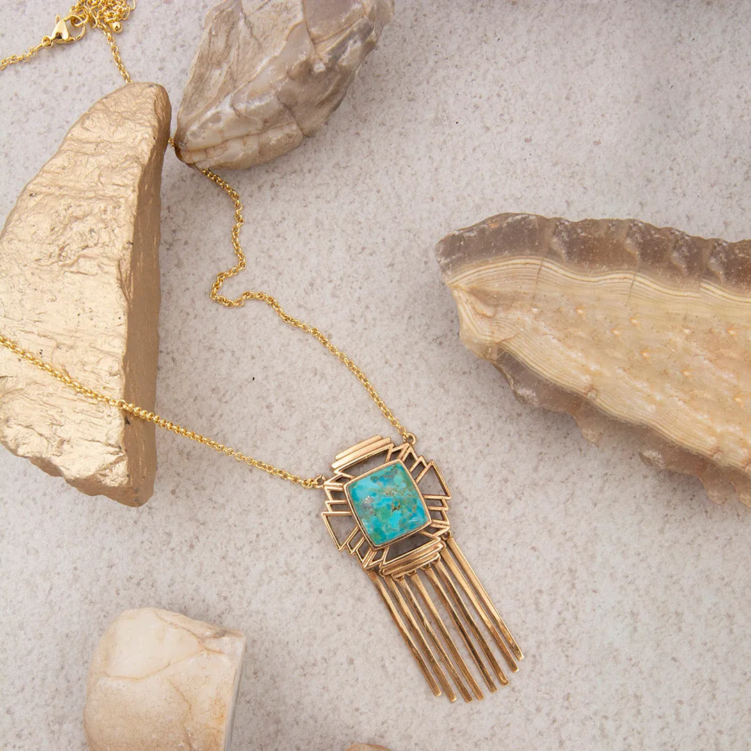 Mojave Blue Turquoise Golden Fringe Chain Necklace sold by Barse product image thumbnail 4